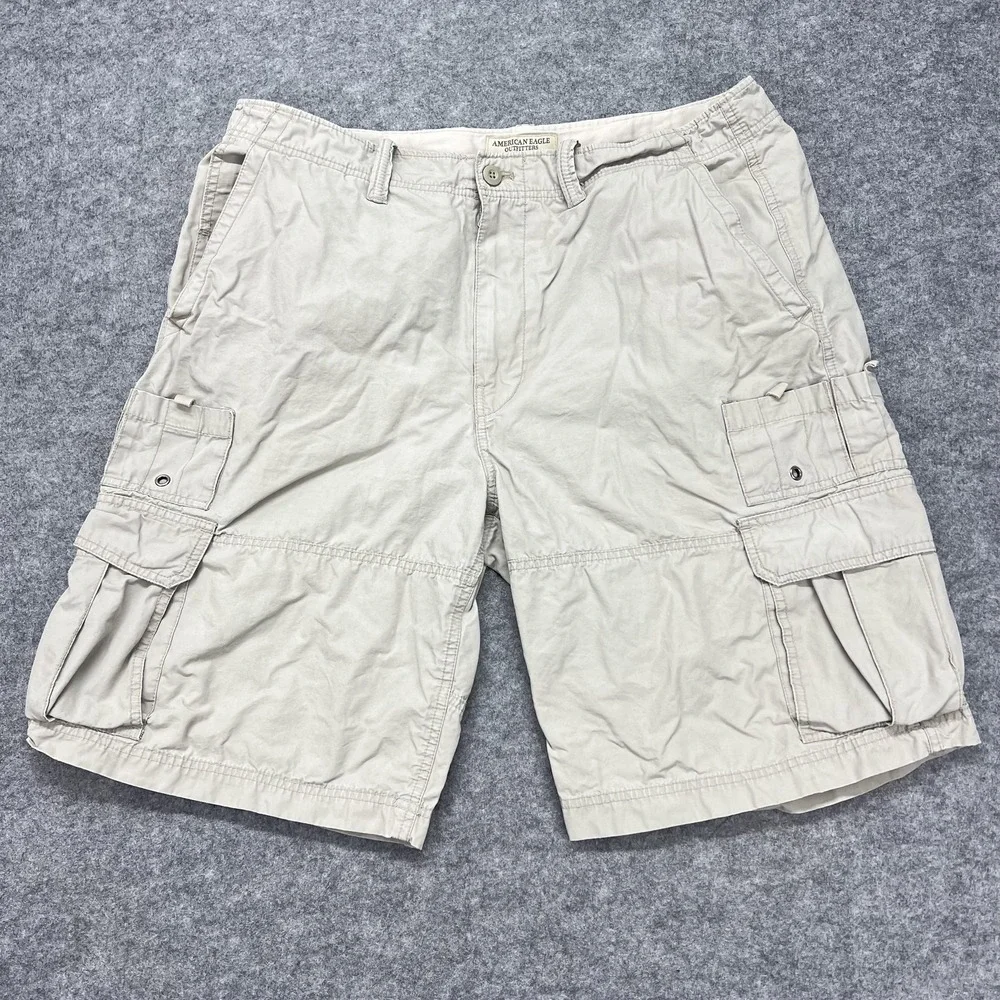 American Eagle Outfitters Mens Cargo Shorts 36 Beige Canvas Utility Y2K 01977